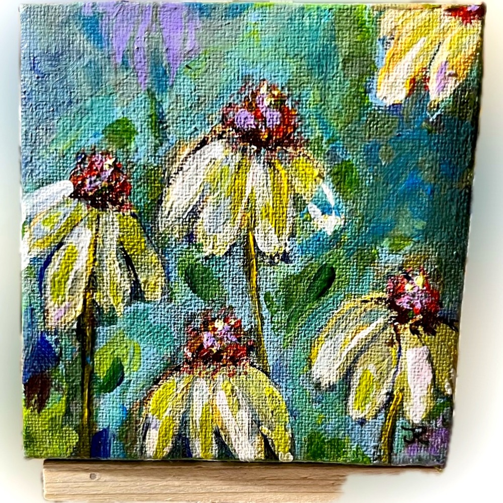 Original acrylic mini painting of cone flowers